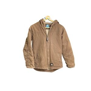 Berne Workwear Sherpa Lined Hooded Canvas Jacket Brown Youth Large